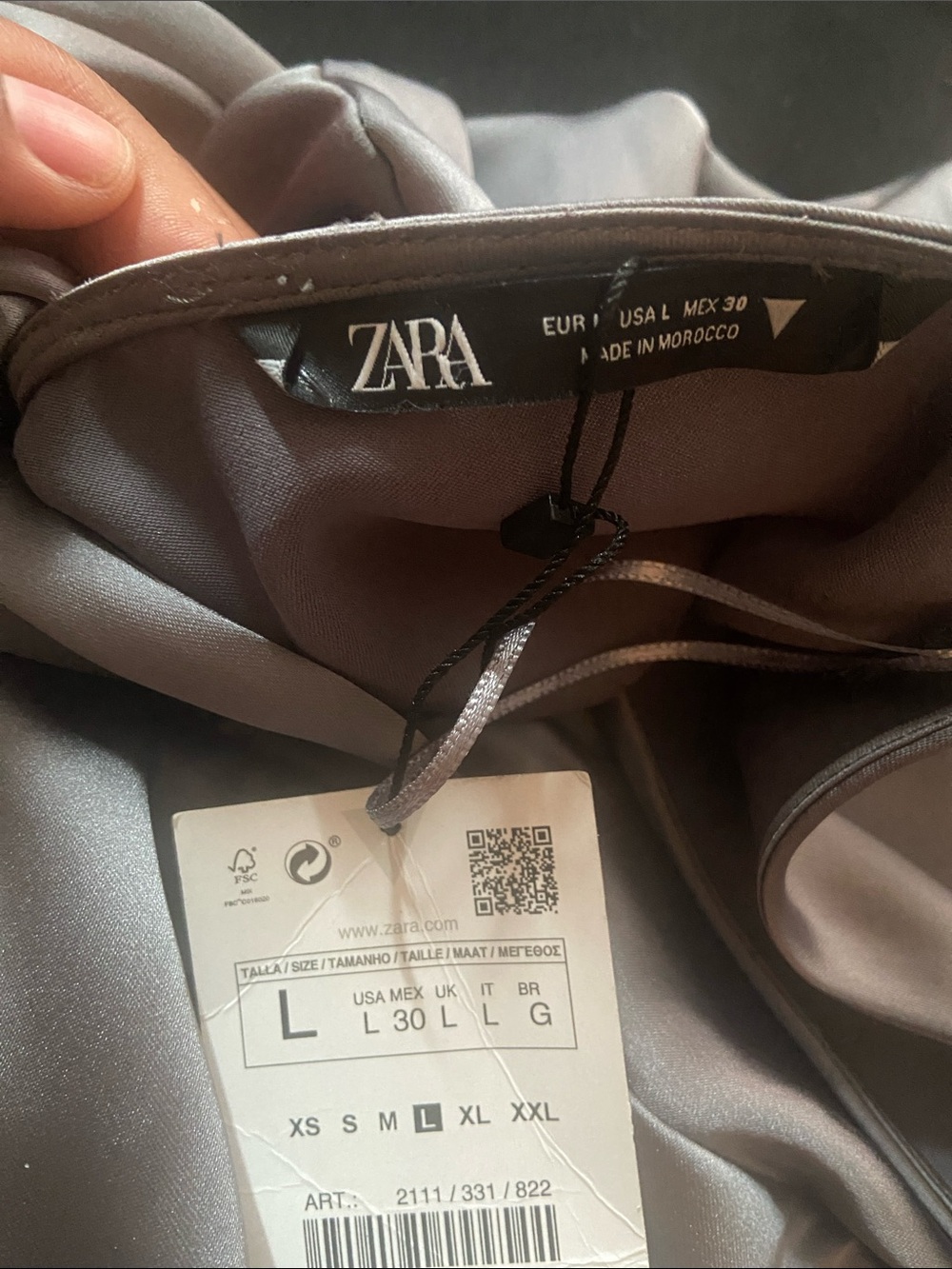 Zara Grey Satin Short Wrap Dress with long sleeves and a draped front NWT - Picture 4 of 4